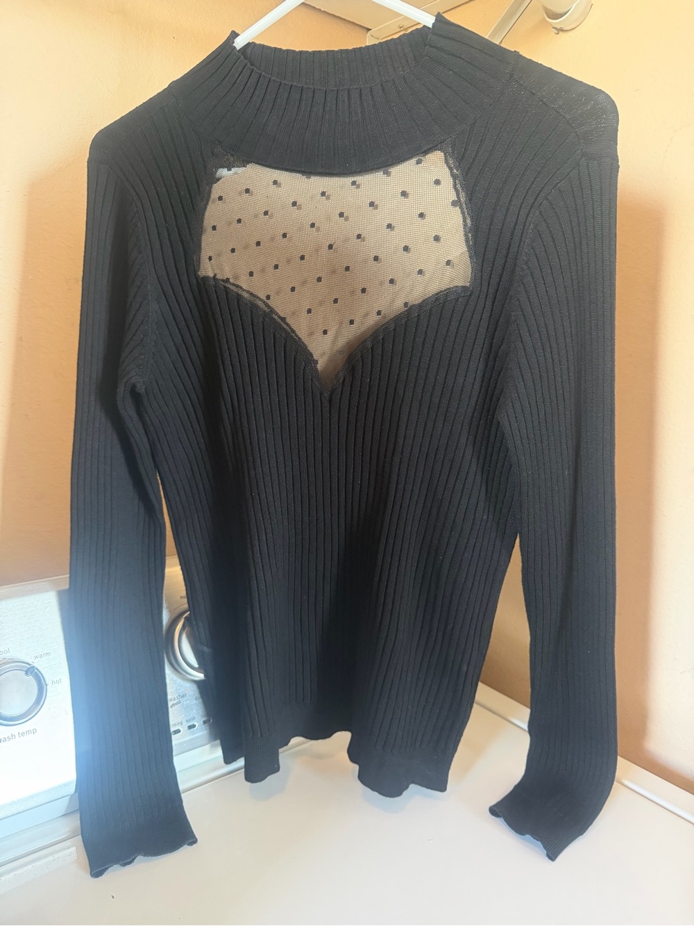 Society 212 Black Ribbed Knit Top with Mesh Trim